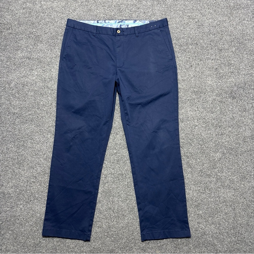 Tommy Bahama Pants Men's 38X30 Navy Blue Straight Flat Front Chino Preppy Logo